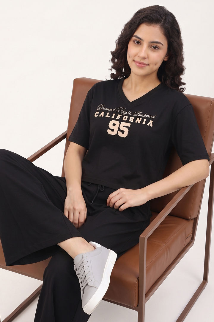 Zivame Knit Poly Athleisure V Neck T-Shirt - Tap Shoe — image 6